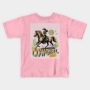 Cowgirl On (western girl riding horse) Kids T-Shirt